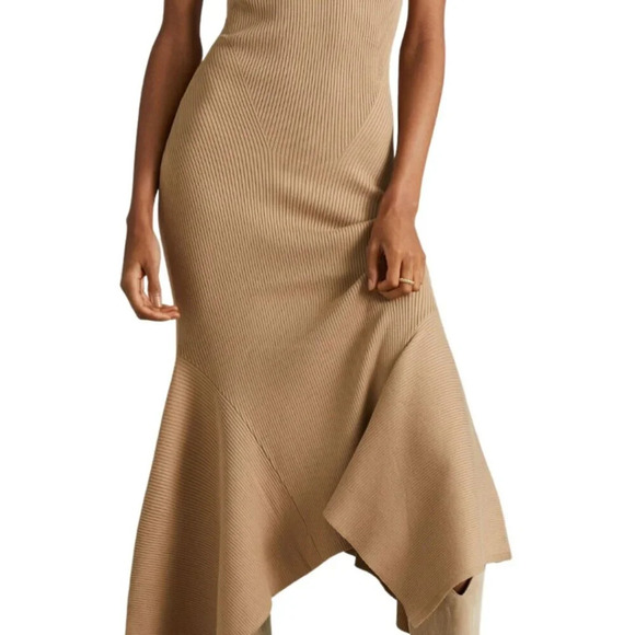 NWT Anthropologie Mock Neck Midi Dress Women's Small Cedar Tan Sleeveless Knit - Picture 4 of 16